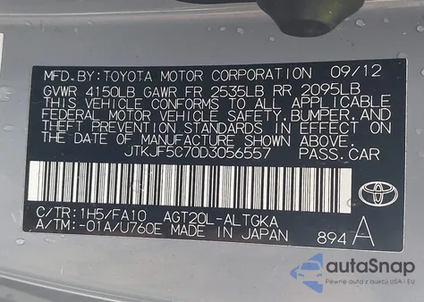 2013 Scion Tc z USA, uszkodzony, nr VIN JTKJF5C70D3056557